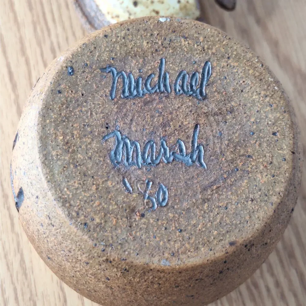 RARE VTG Michael Marsh 1980 Studio Pottery Honey Pot Jar Lid Dipper Stoneware